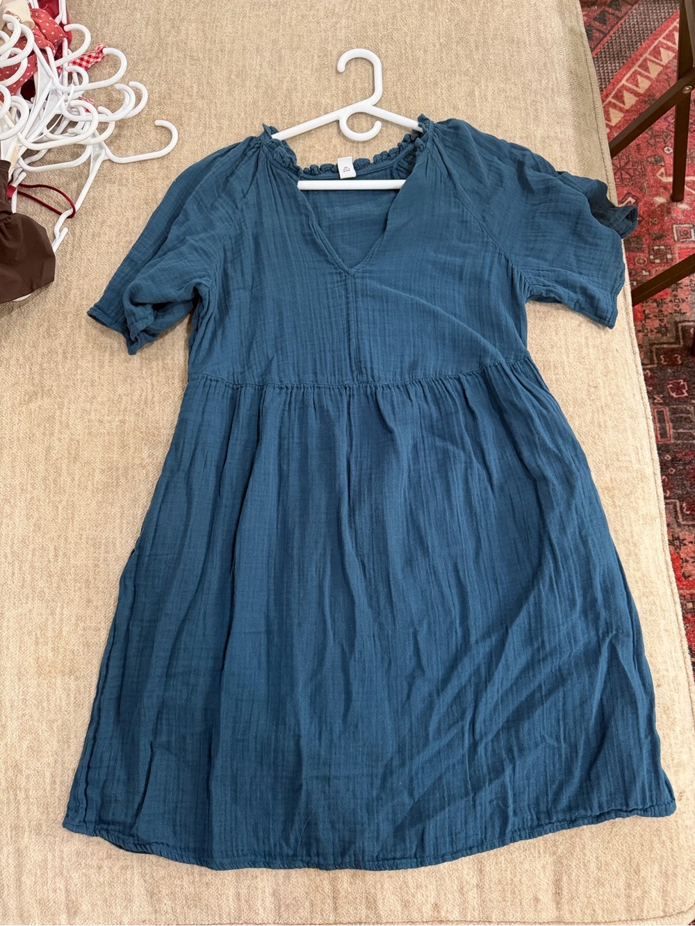 Old Navy Teal Blue V-Neck Short Sleeve Midi Dress